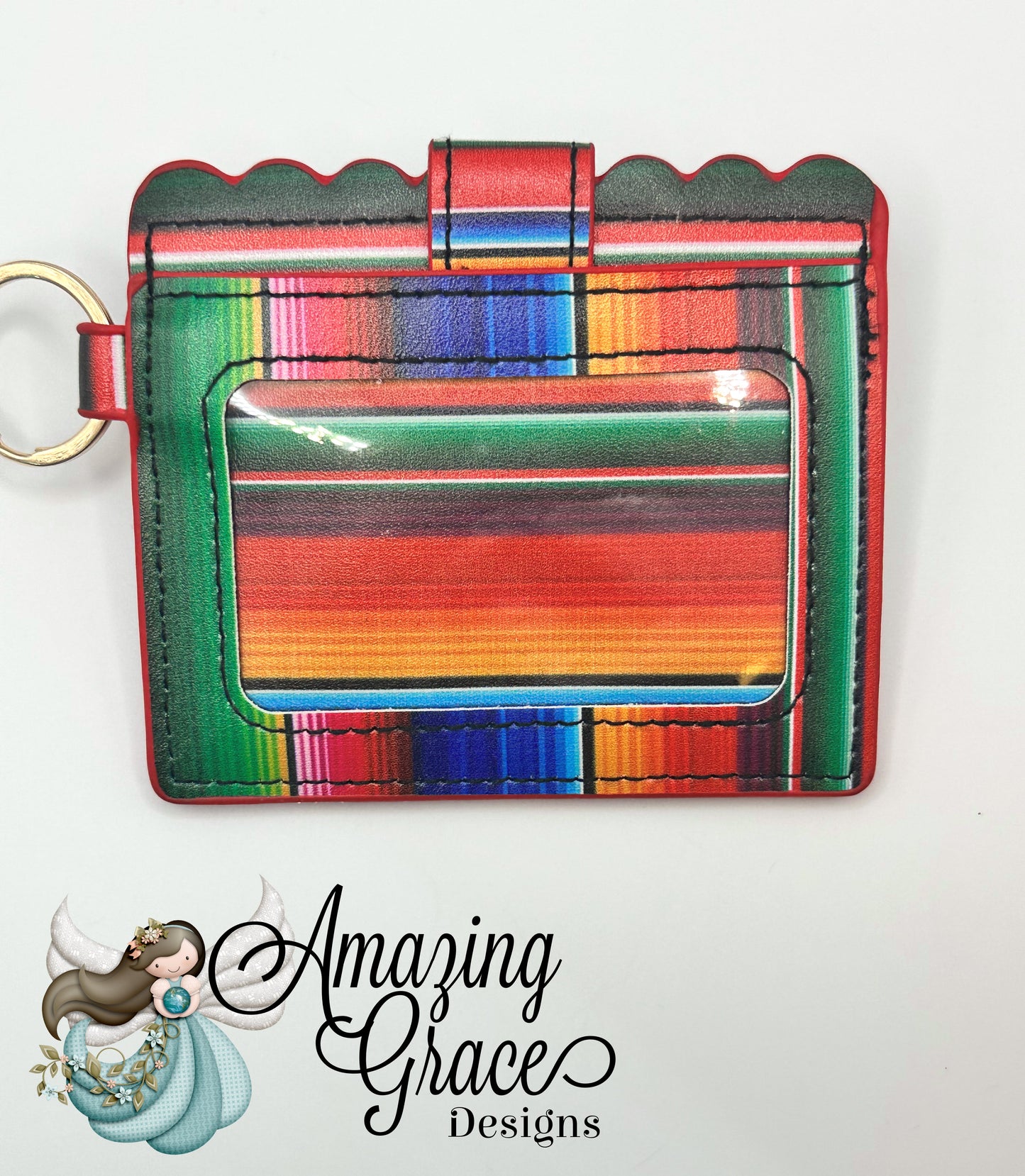 Mexican Serape Scalloped ID and Card Holder with Keychain