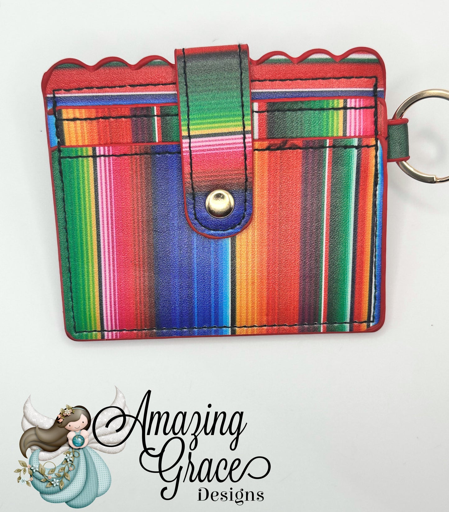 Mexican Serape Scalloped ID and Card Holder with Keychain