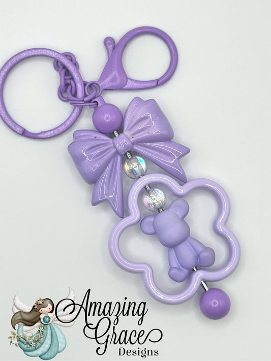 Lavender Bear & Bow Keychain