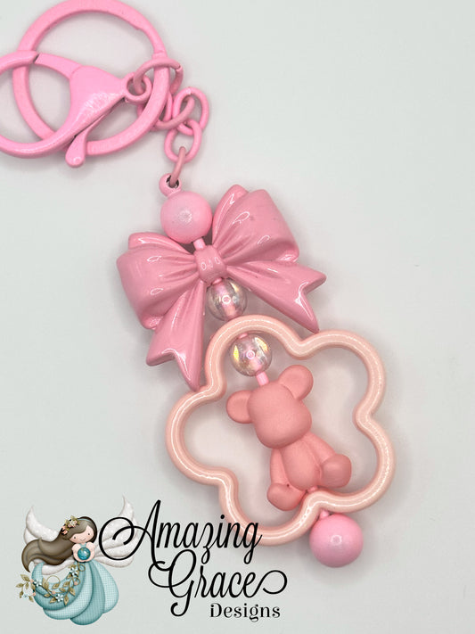 Blushing Pink Bear & Bow Keychain