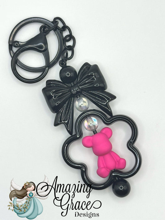 Chic Black & Pink Bear Keychain