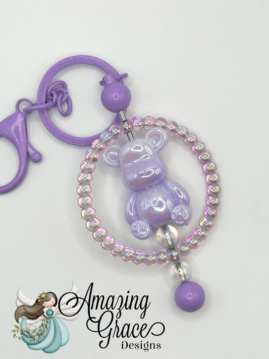 Dreamy Iridescent Bear Circle Keychain