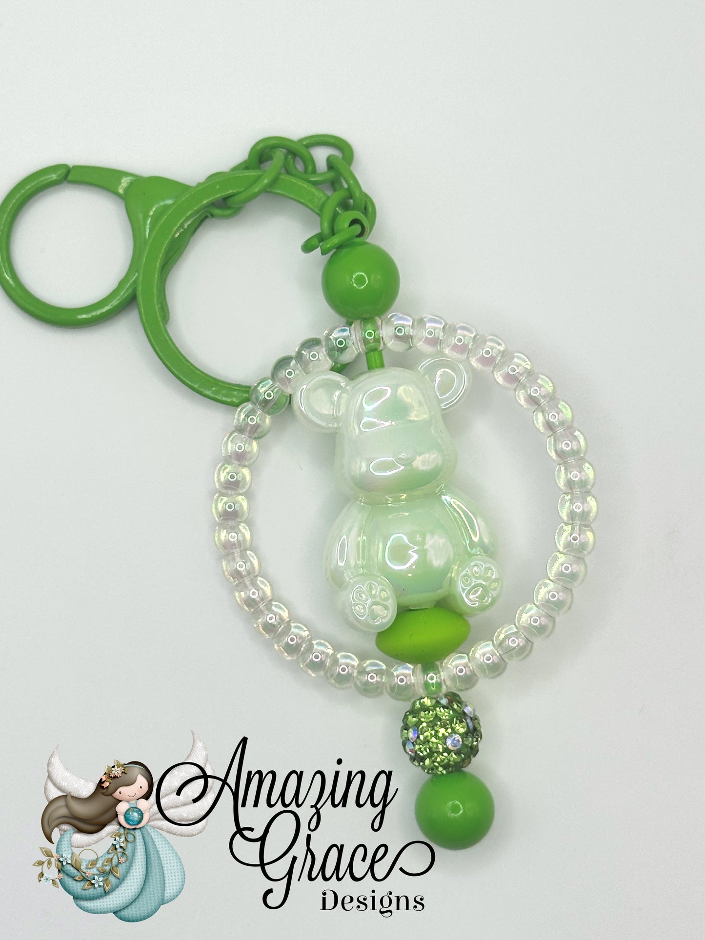 Mint Sparkle Bear Circle Keychain