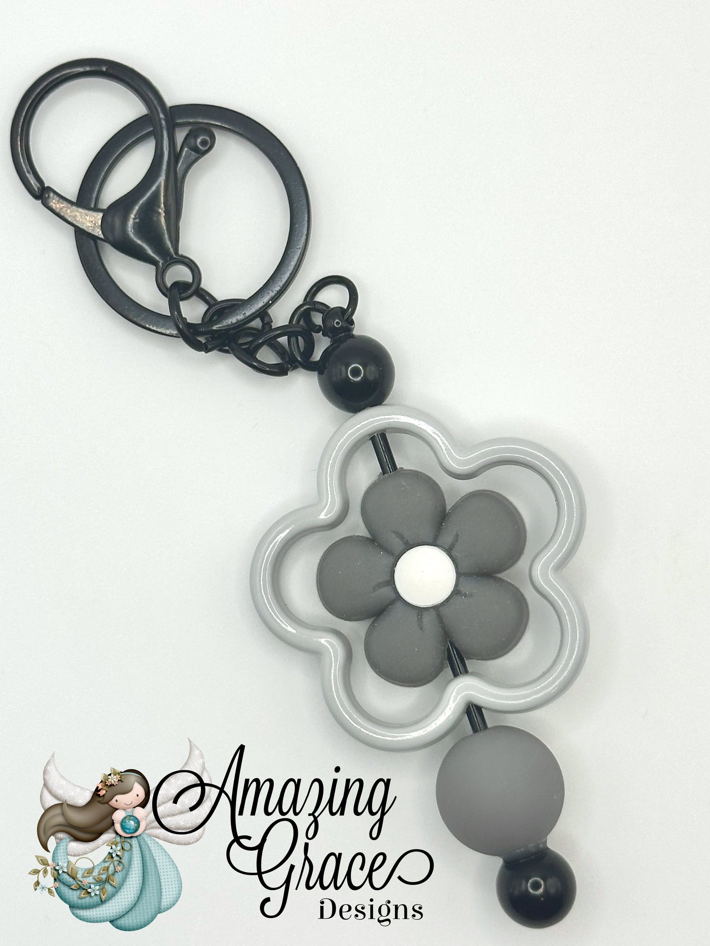 Chic Grey Bloom Keybar Keychain