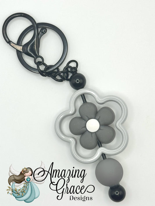 Chic Grey Bloom Keybar Keychain