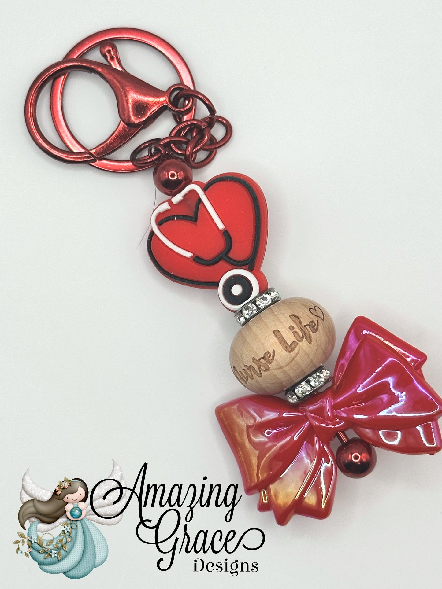 Nurse Life Heart & Bow Keybar Keychain