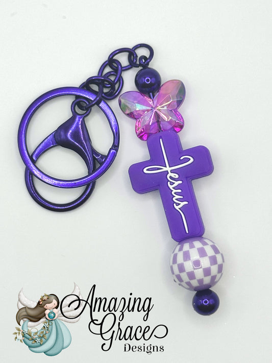 Jesus Cross & Butterfly Keychain