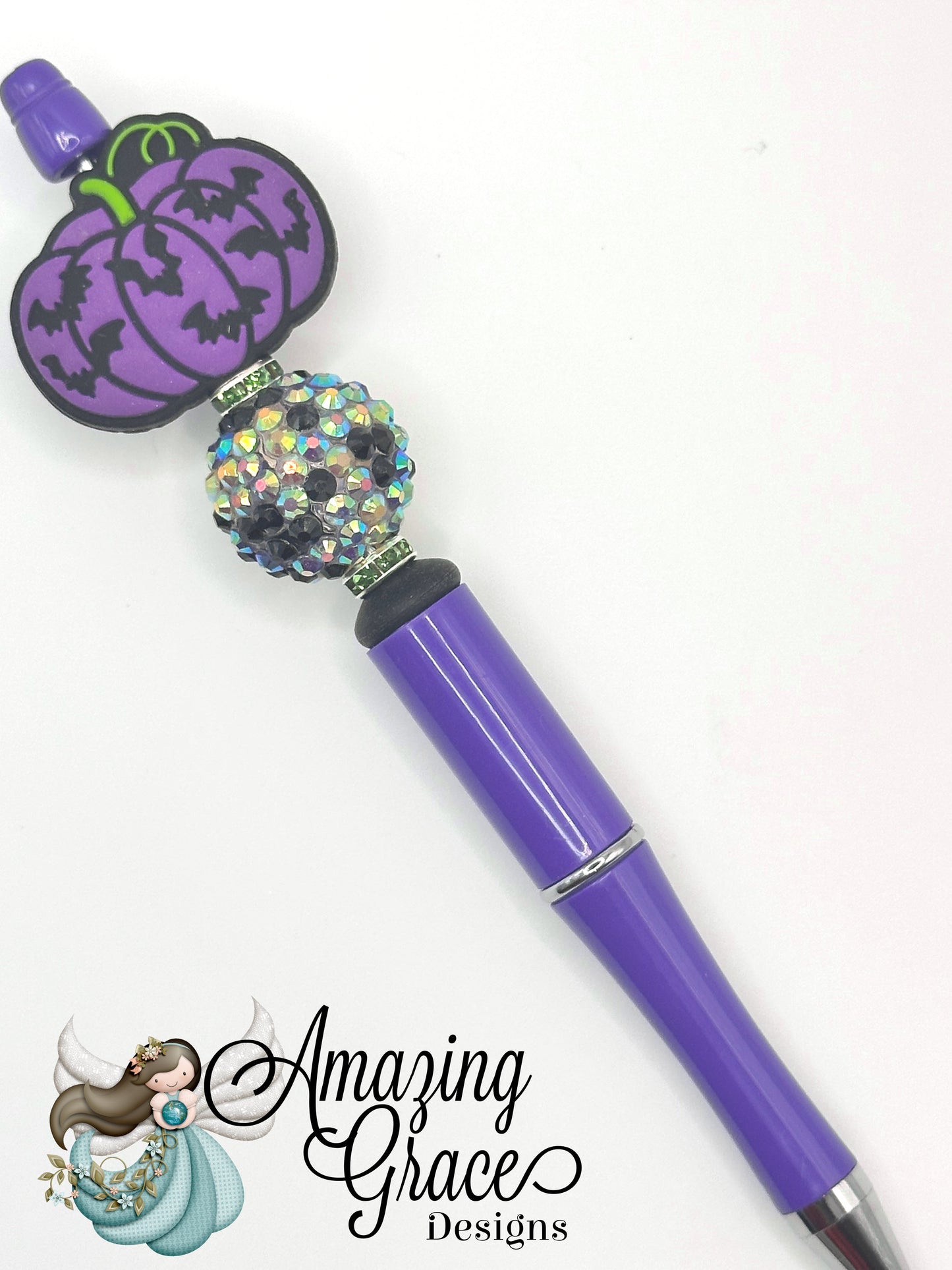 Black Bats and Purple Pumpkin Beaded Pen