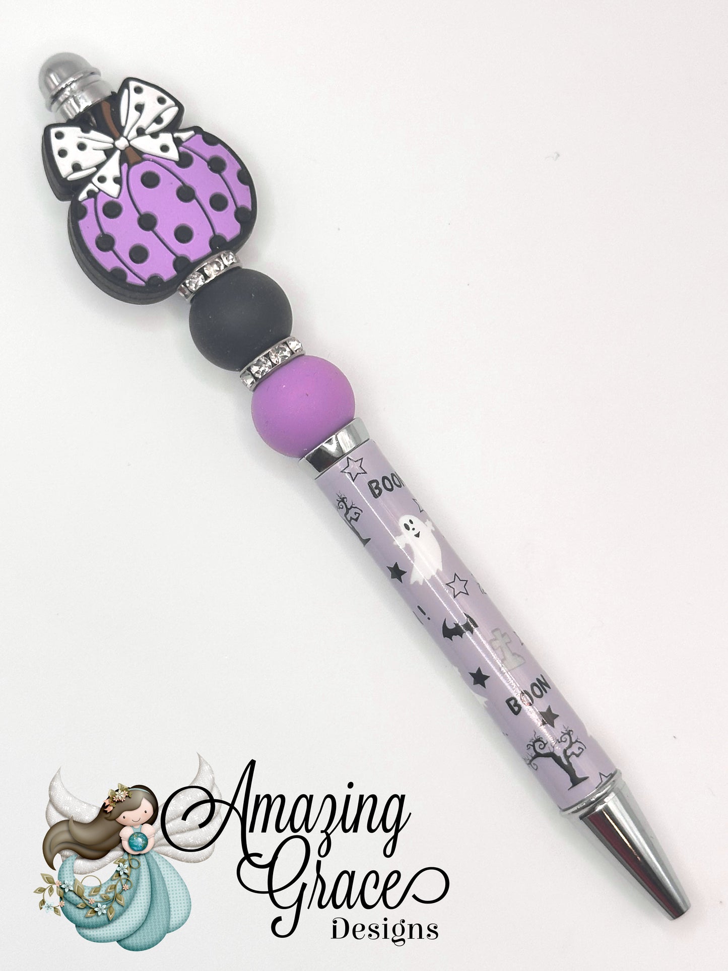 Purple Polka Dot Pumpkin Beaded Pen