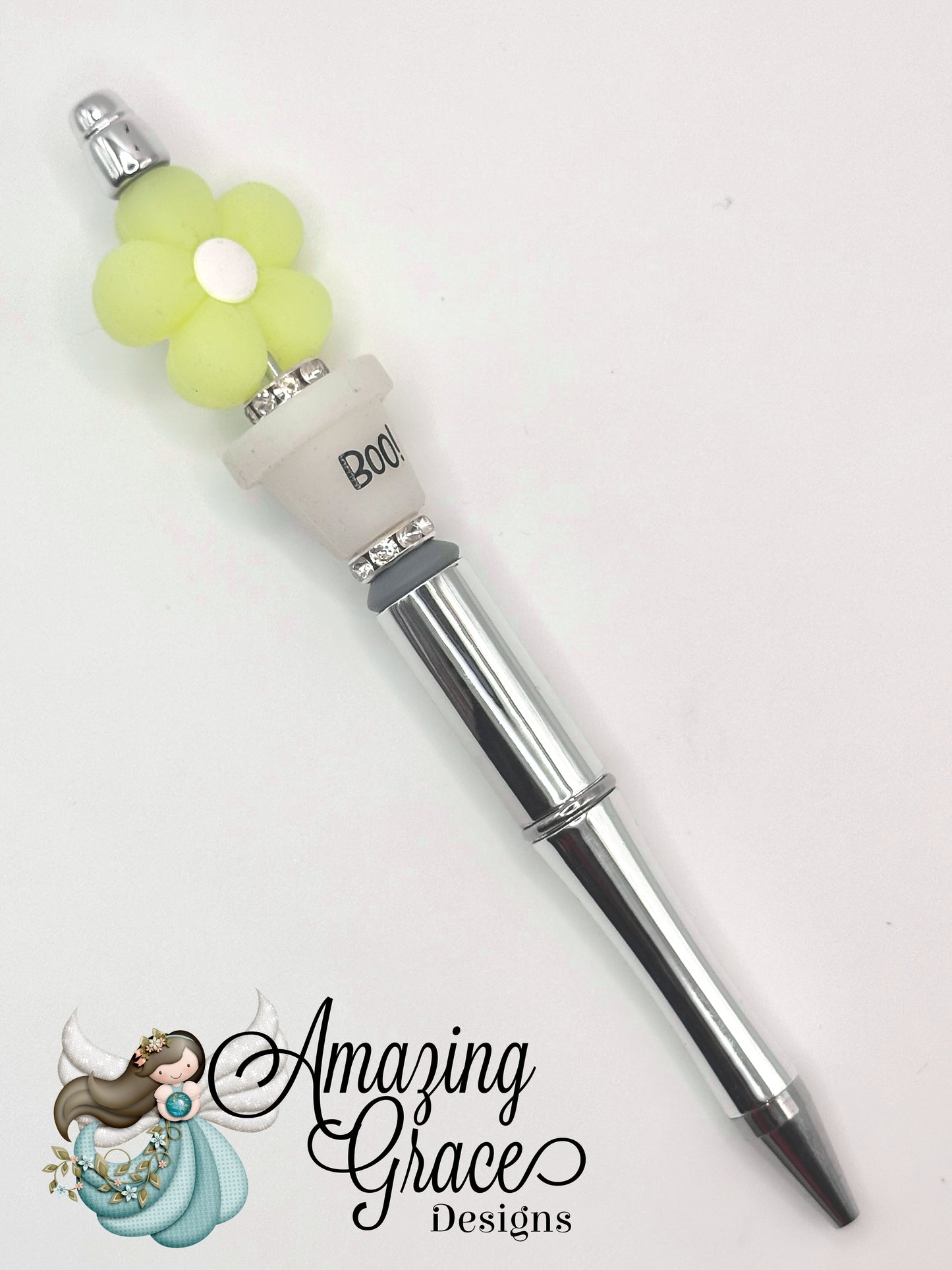 Glow-in-the-Dark Boo Flower Beaded Pen