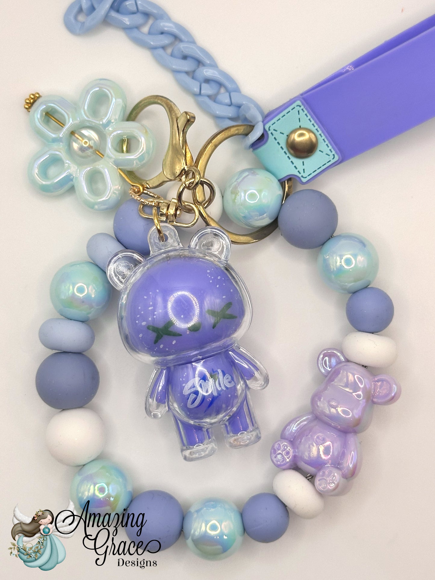Periwinkle Dream Bear Wristlet Keychain