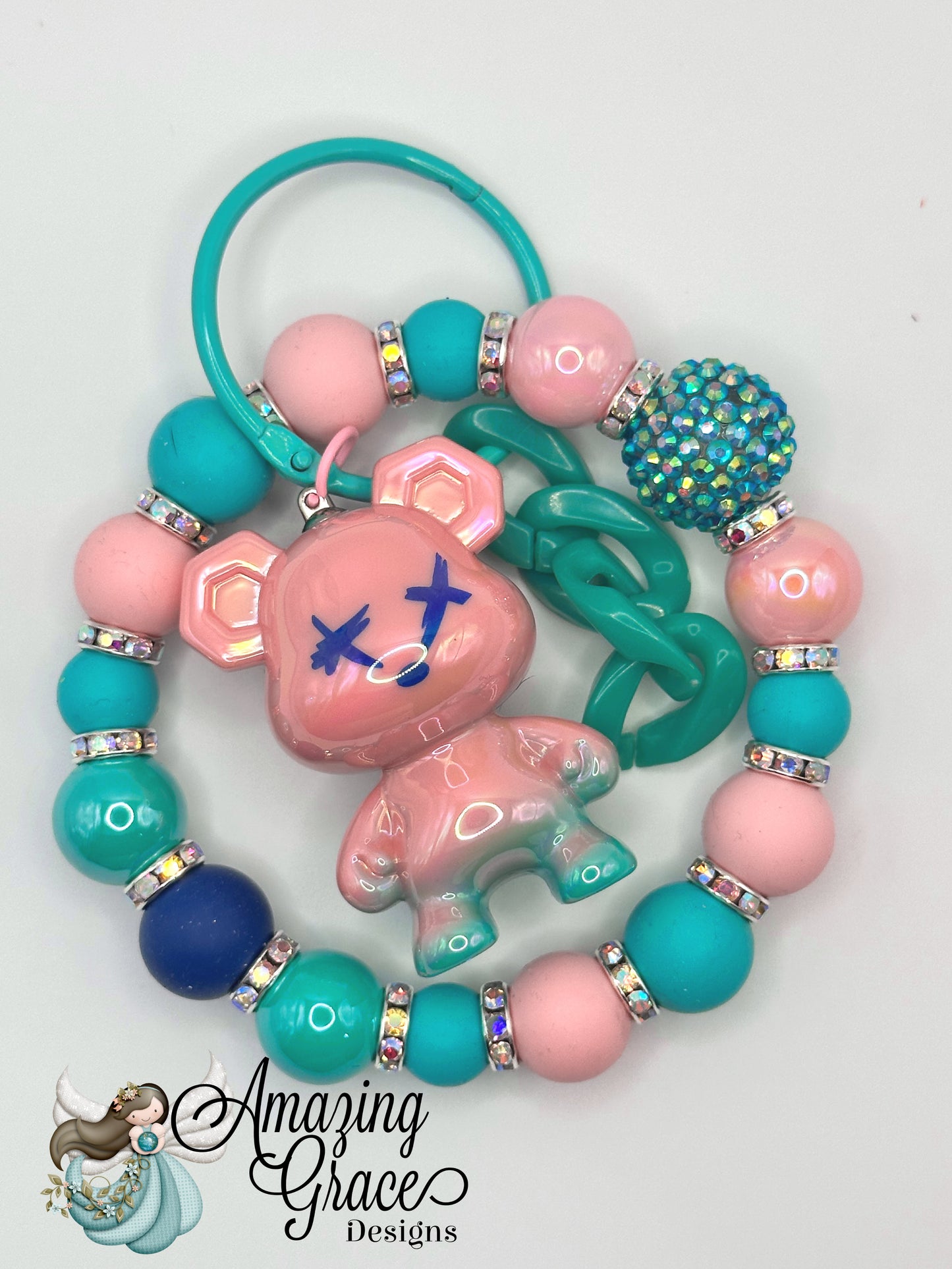 Bubblegum Bear Keyring with Sparkle Beads