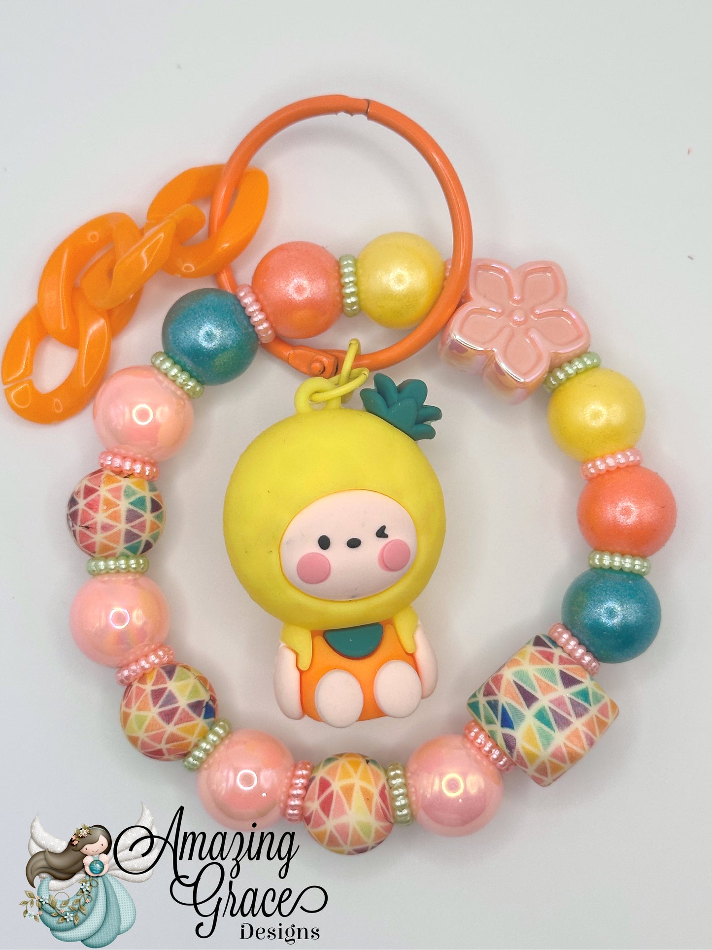 Pineapple Pal Keyring with Cheerful Beads