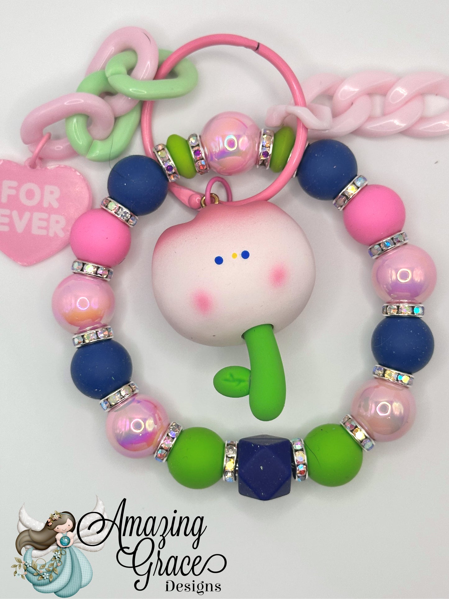 Whimsical Tulip Keyring with Checkered Beads