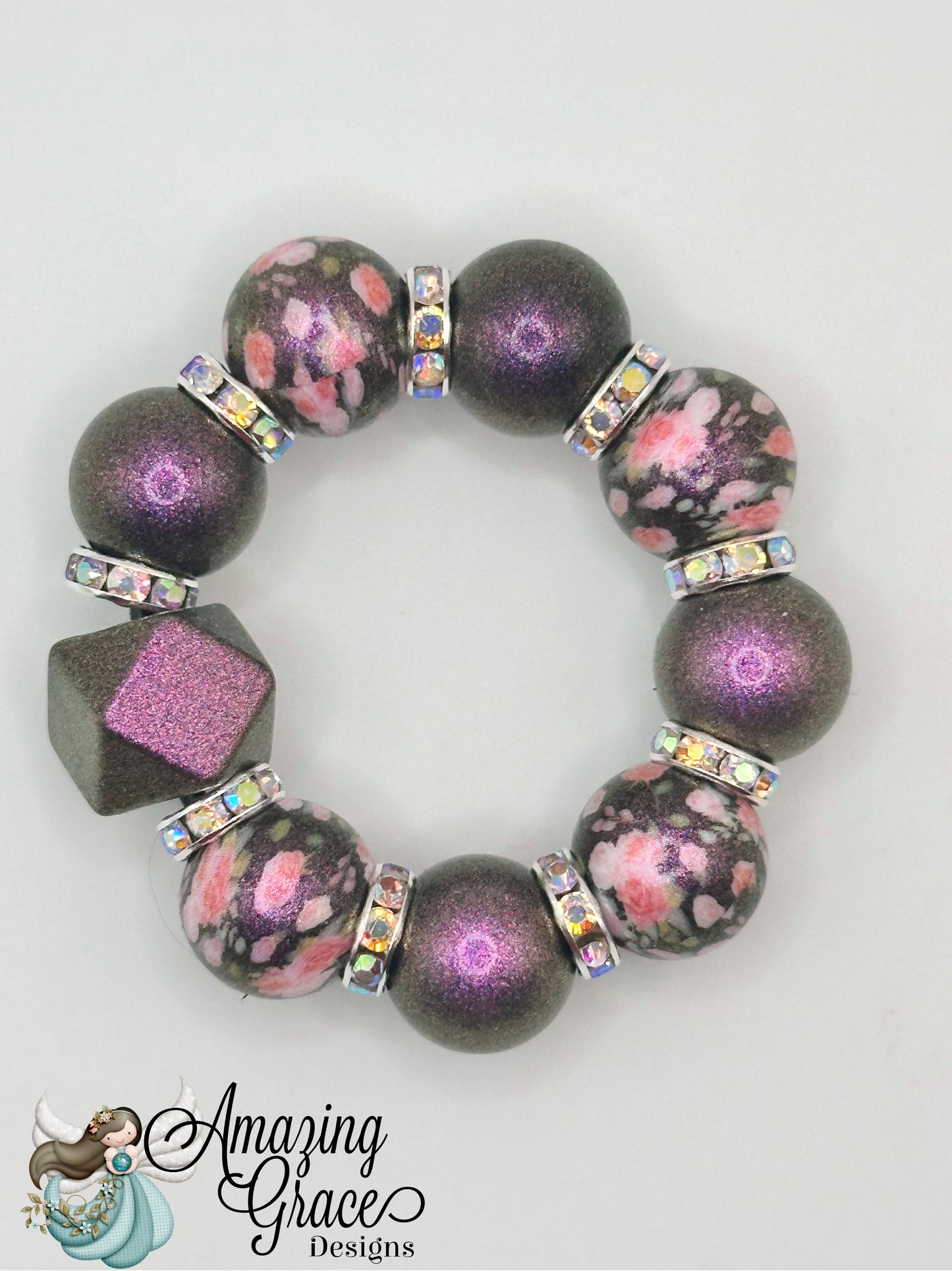 Three Piece Purple Floral Pen, Tumbler Handle Charm & Wristlet Set