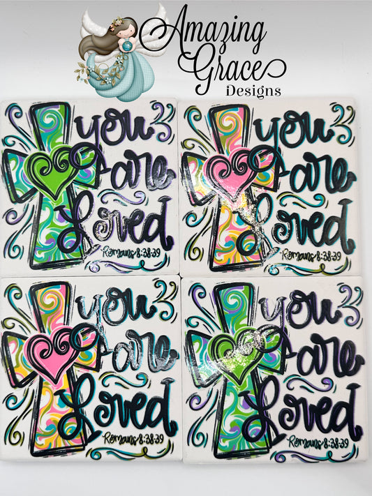 Whimsical 'You Are Loved' Coaster Set