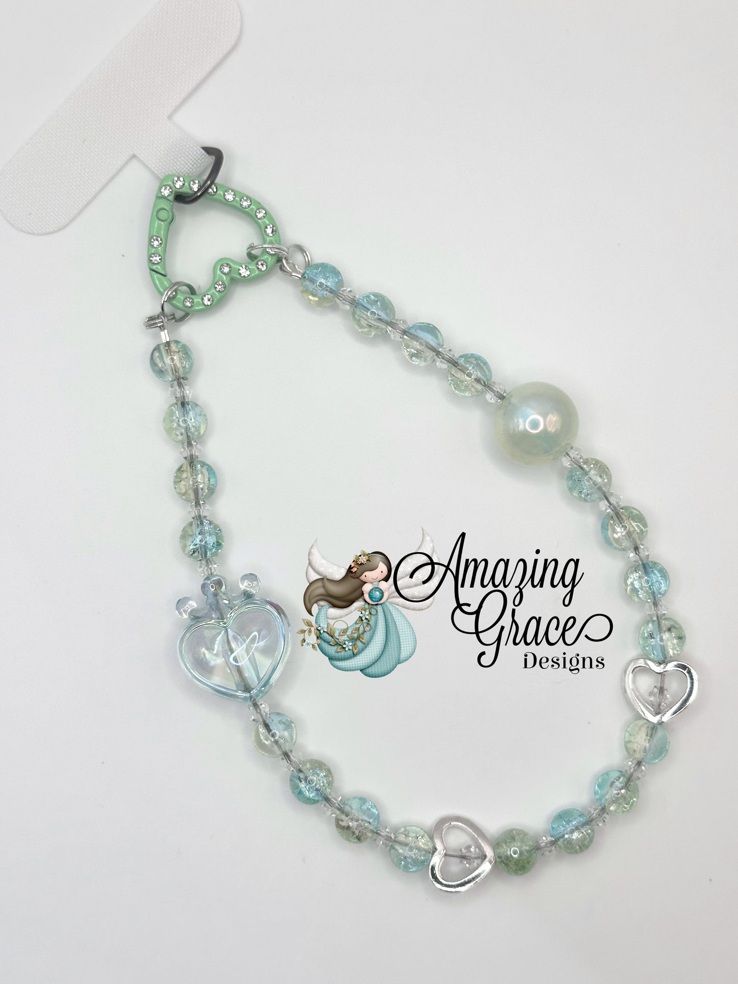 Aqua Heart Glass & Acrylic Phone Wristlet