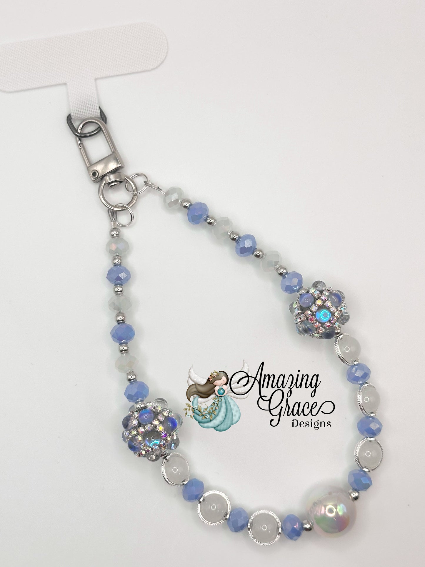 Crystal Blue & Silver Phone Wristlet