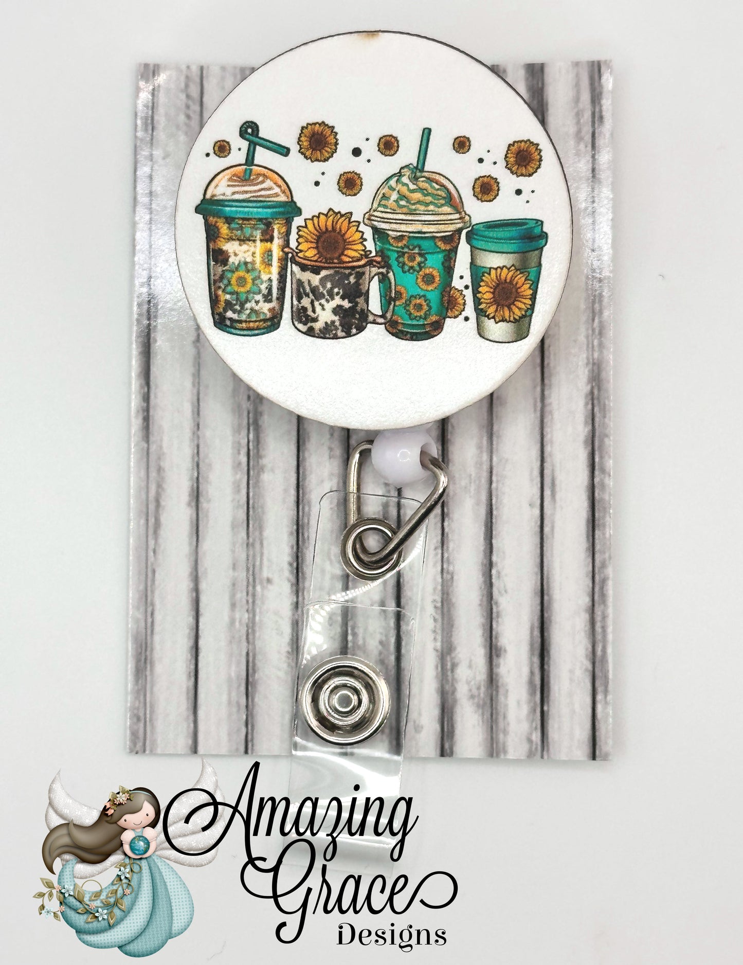 Coffee & Sunflowers Retractable Badge Reel
