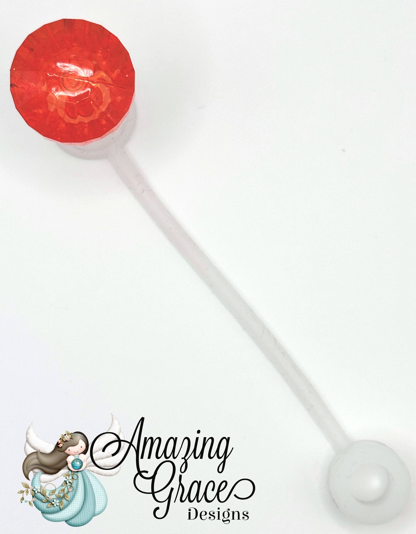 Sparkling Red-Orange Diamond Acrylic Straw Topper - Vibrant Tumbler Charm