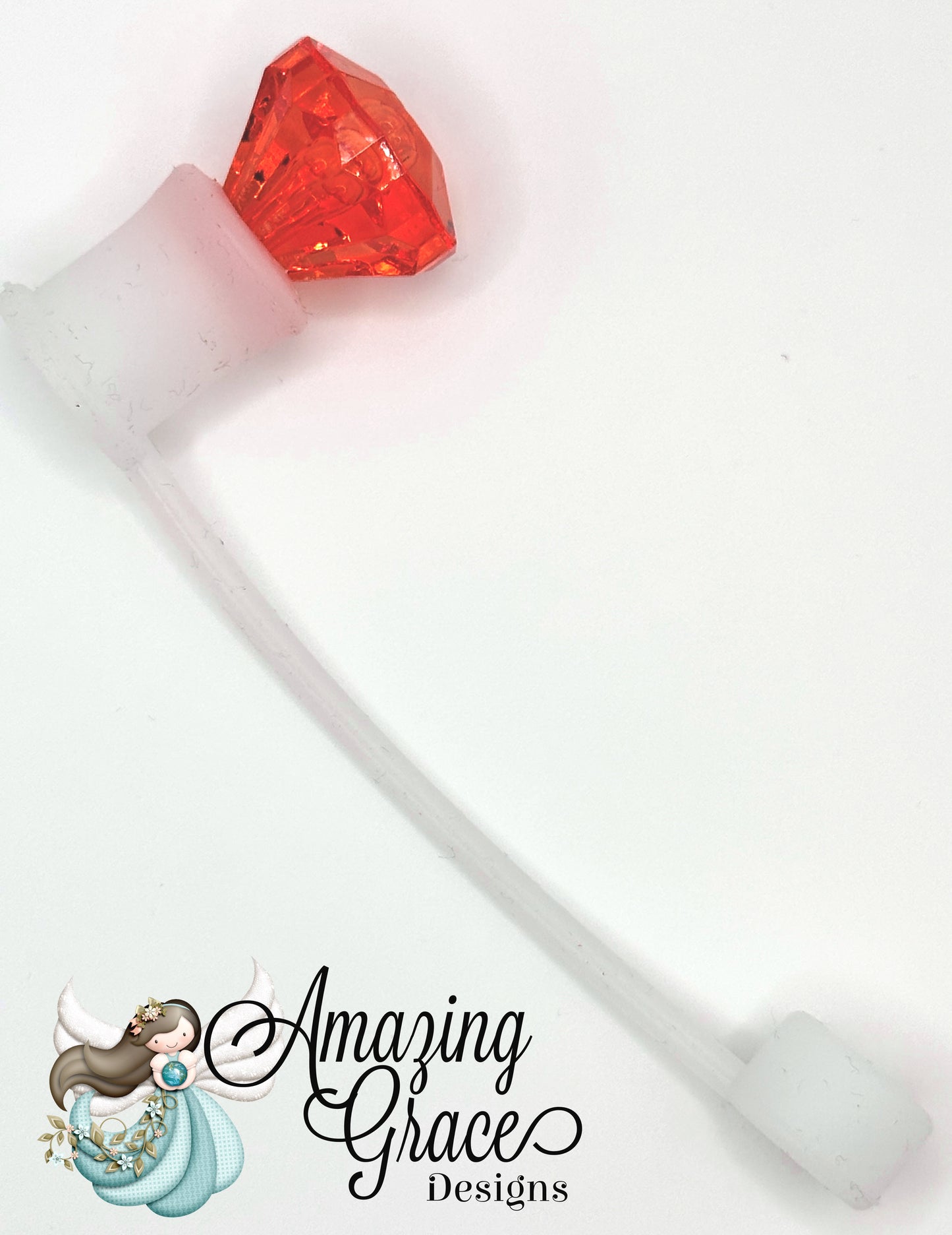 Sparkling Red-Orange Diamond Acrylic Straw Topper - Vibrant Tumbler Charm