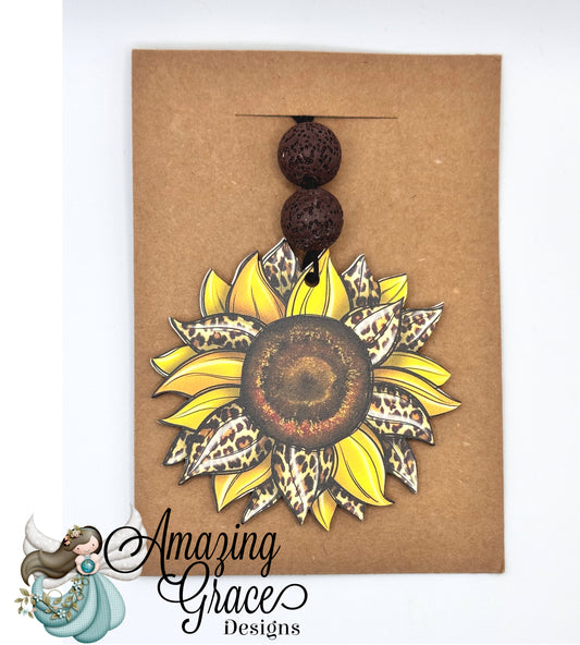 Leopard Print Sunflower Car Charm