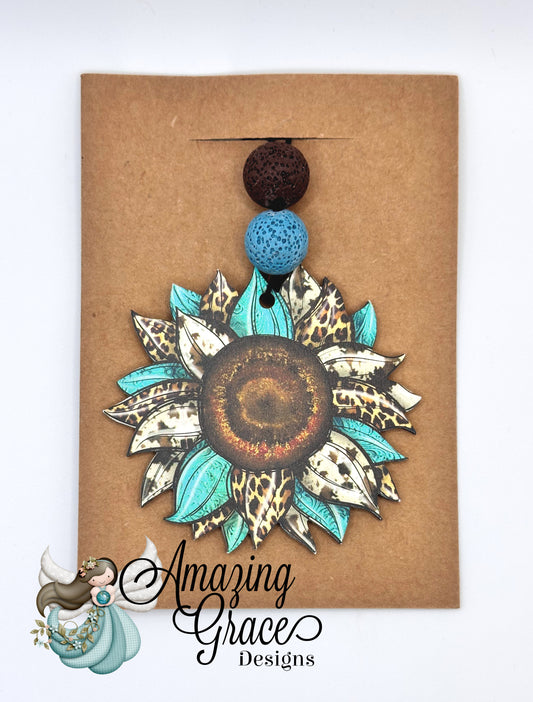 Teal & Leopard Sunflower Car Charm