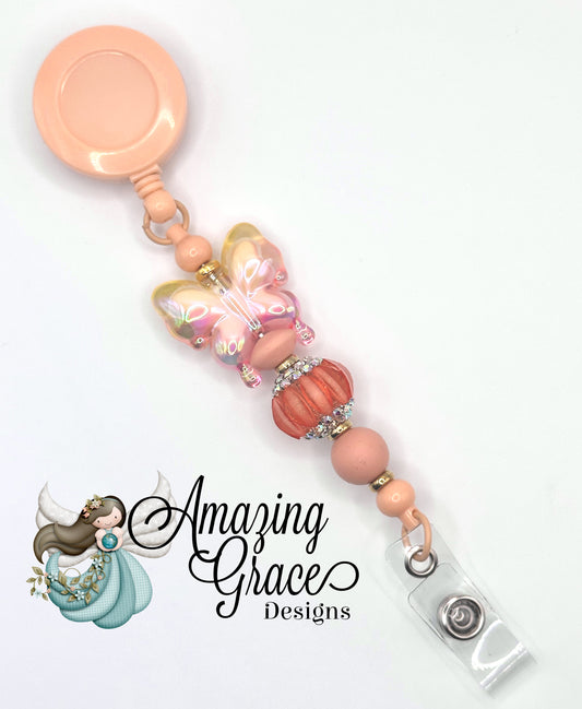 Blush Butterfly Beaded Retractable Badge Reel
