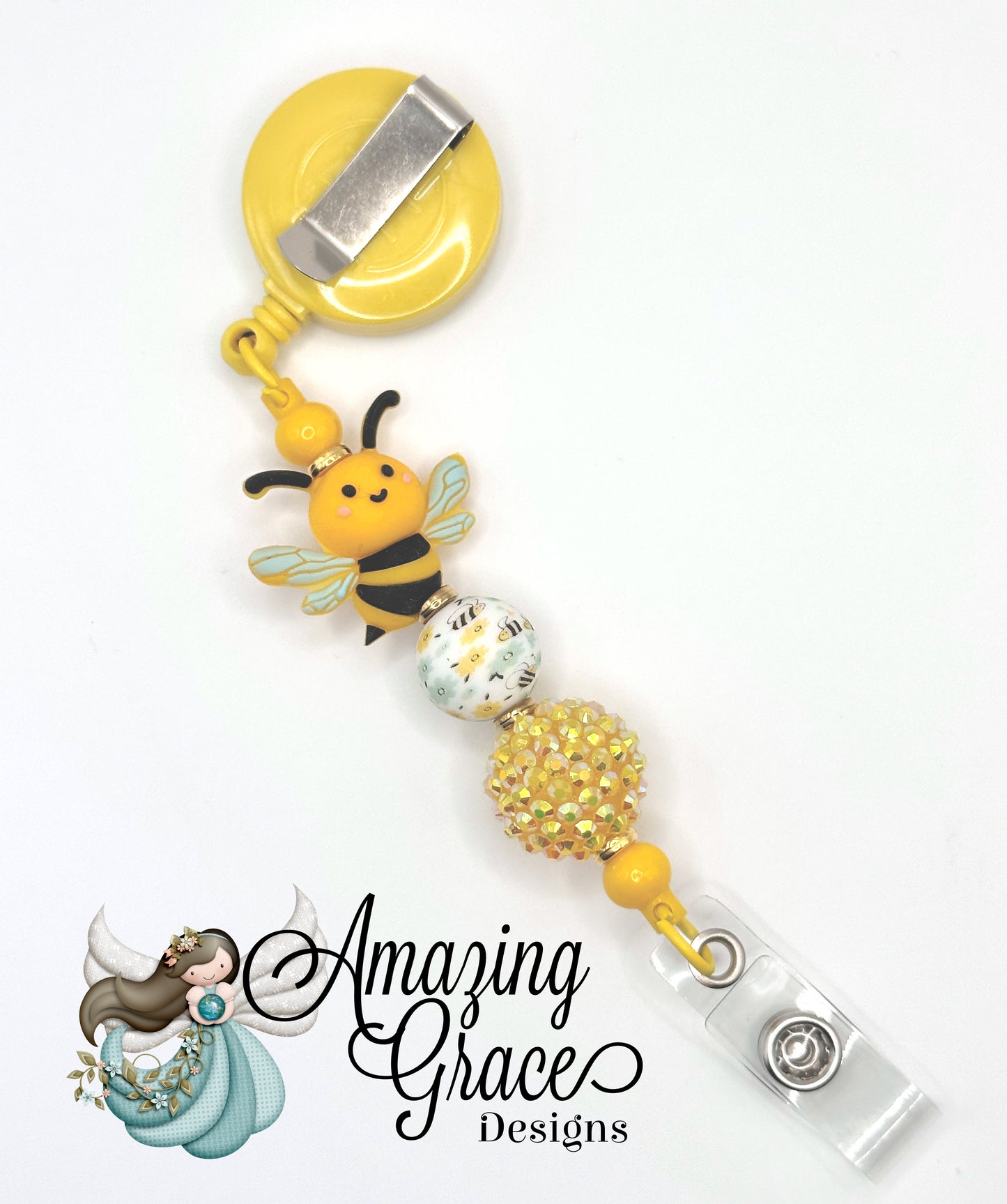 Buzz-Worthy Yellow Bee Retractable Beaded Badge Reel - Cute & Sweet!