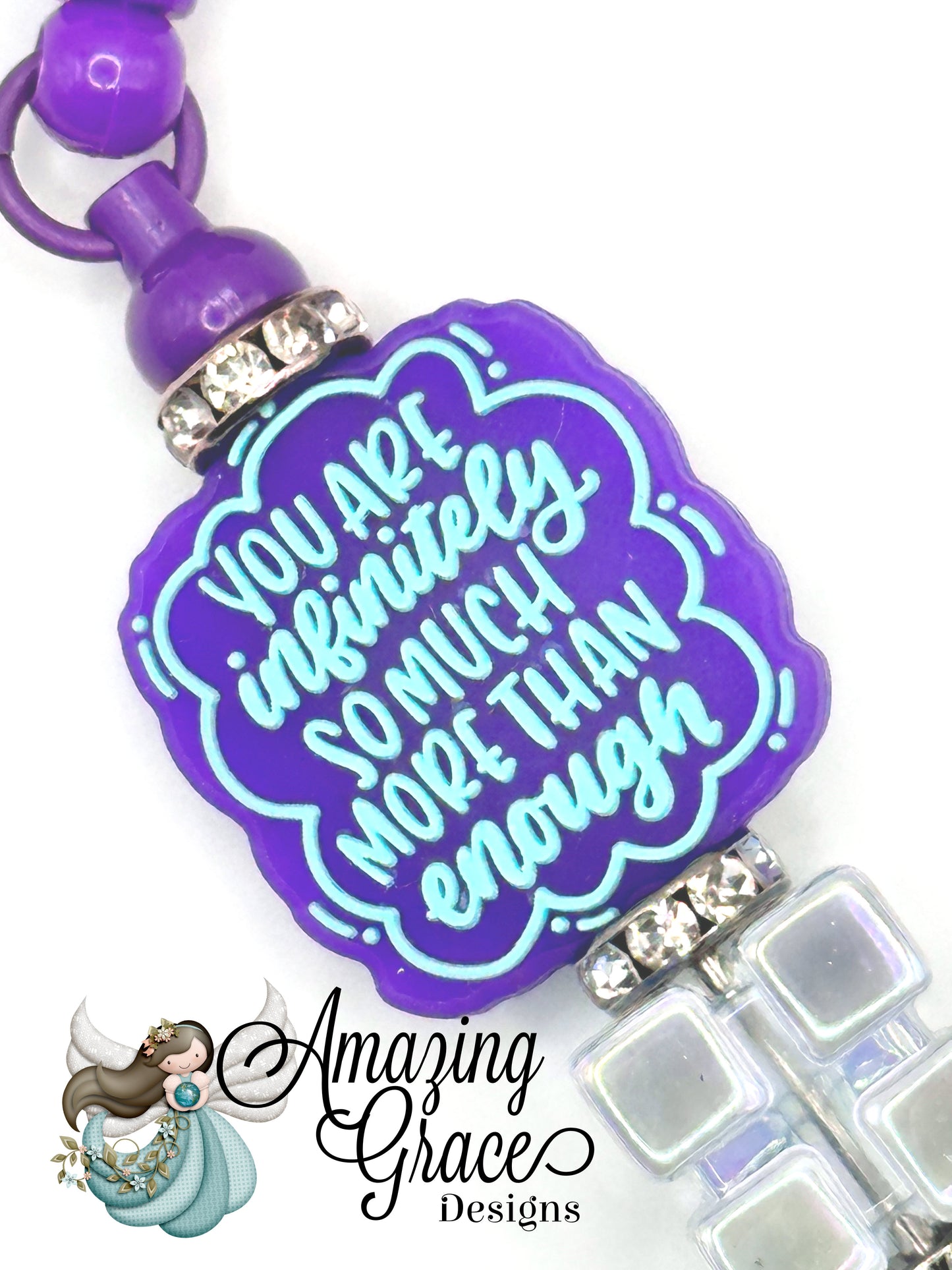 "You Are Infinitely More Than Enough" Purple Beaded Retractable Badge Reel - Inspirational Gift!