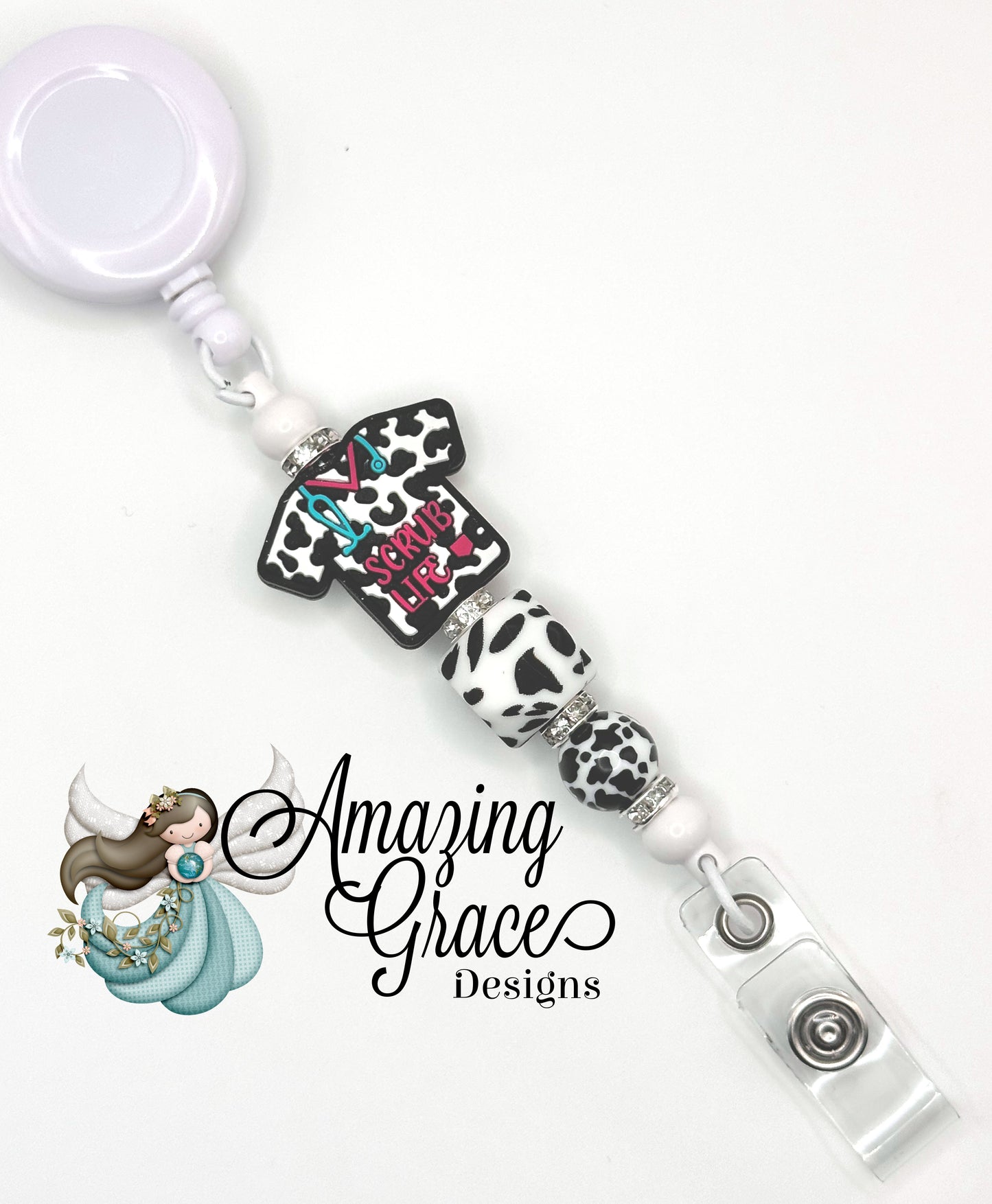 Cow Print "SCRUB LIFE" Retractable Badge Reel - Healthcare & Nurse Fashion!