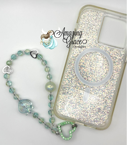 Aqua Heart Glass & Acrylic Phone Wristlet