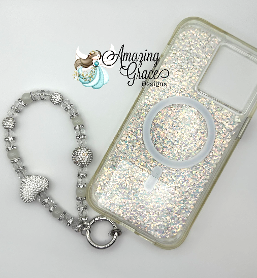 Sparkling Silver Heart Phone Wristlet