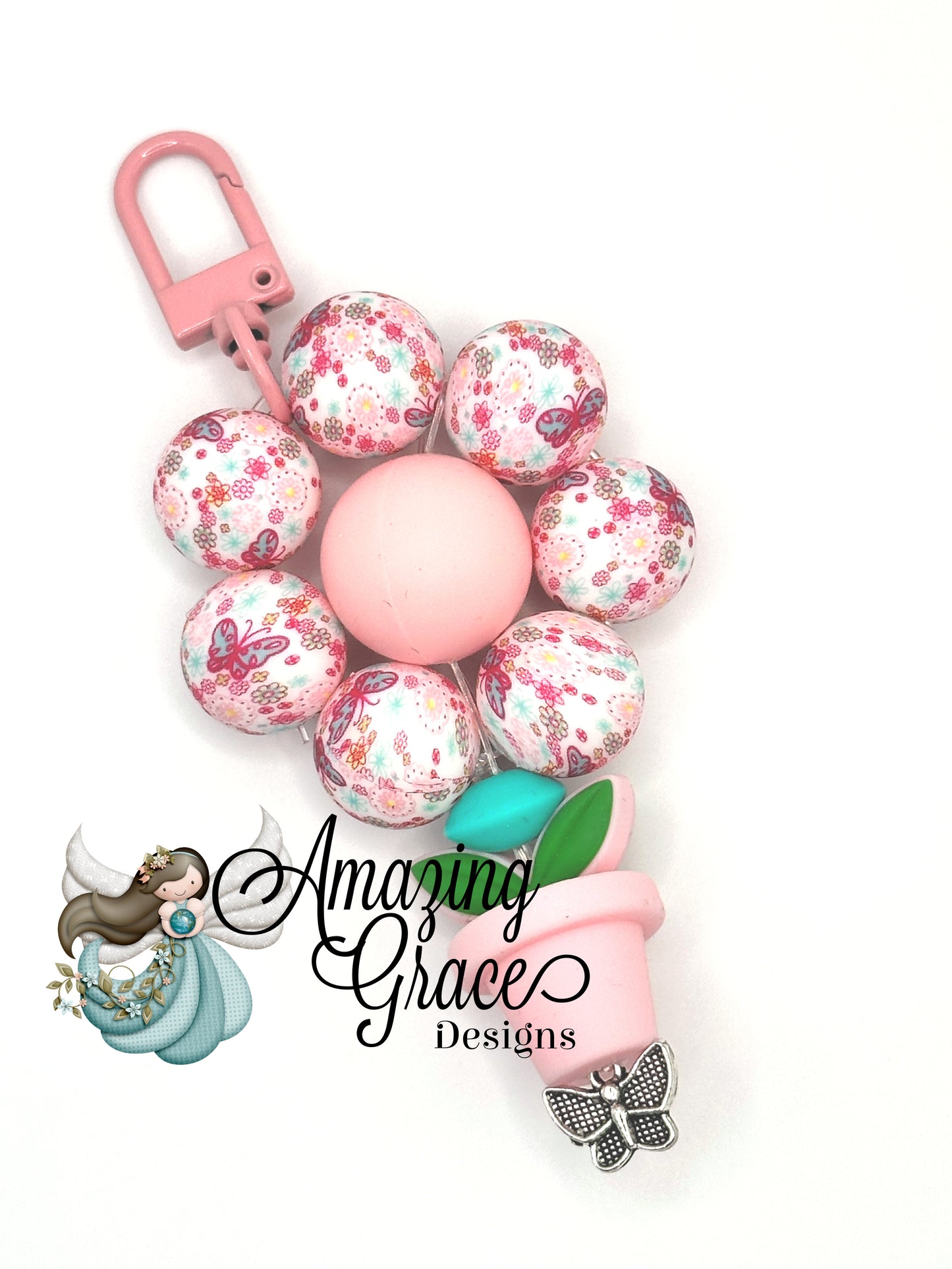 Sweet Butterfly & Floral Beaded Keychain / Purse Charm