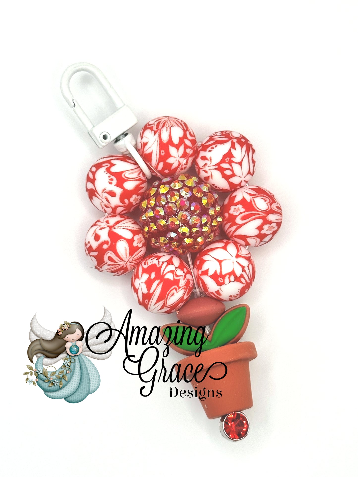 Whimsical Garden Orange Floral Beaded Bag Charm