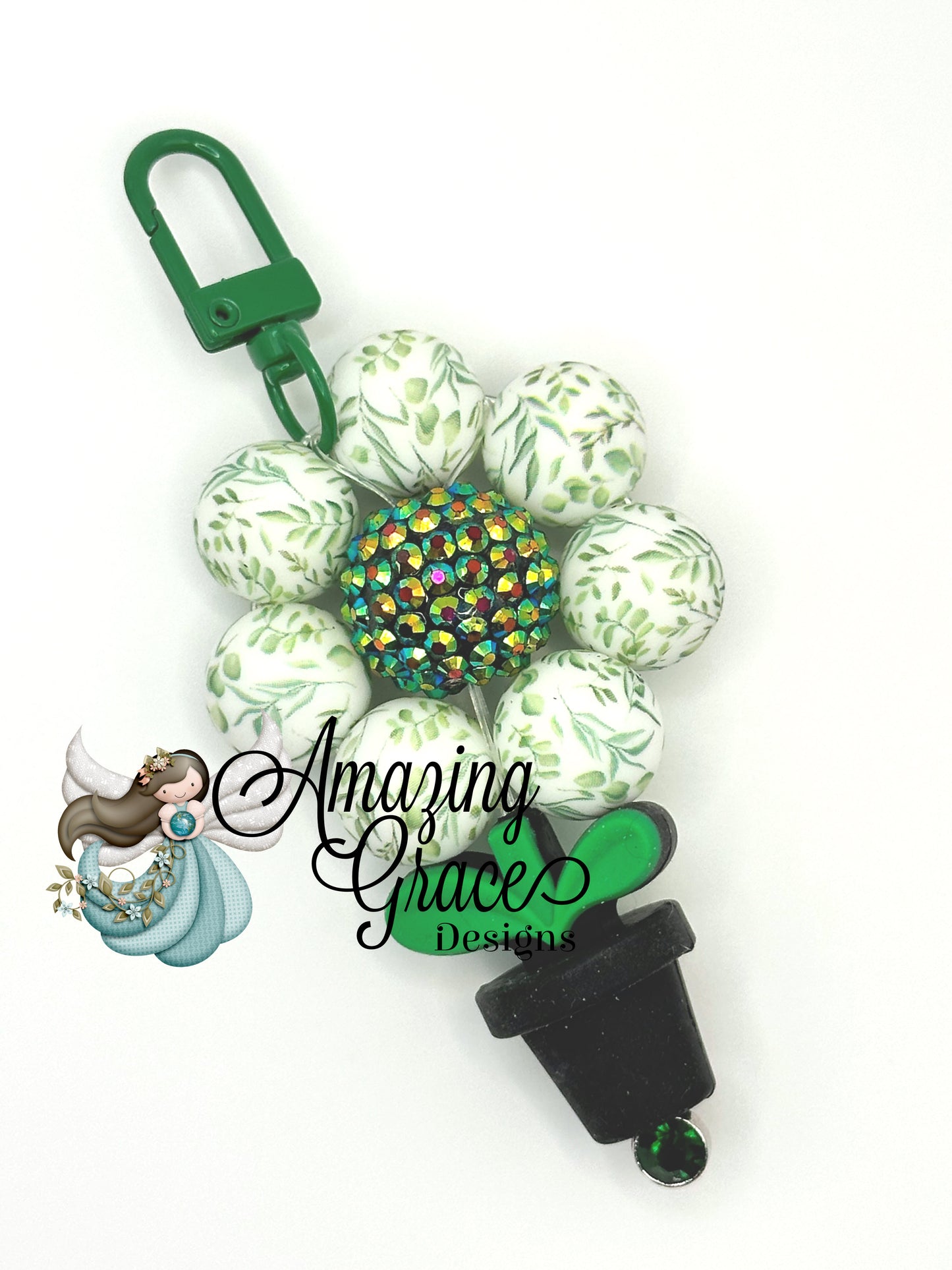 Earthy Green Leaf Beaded Bag Charm