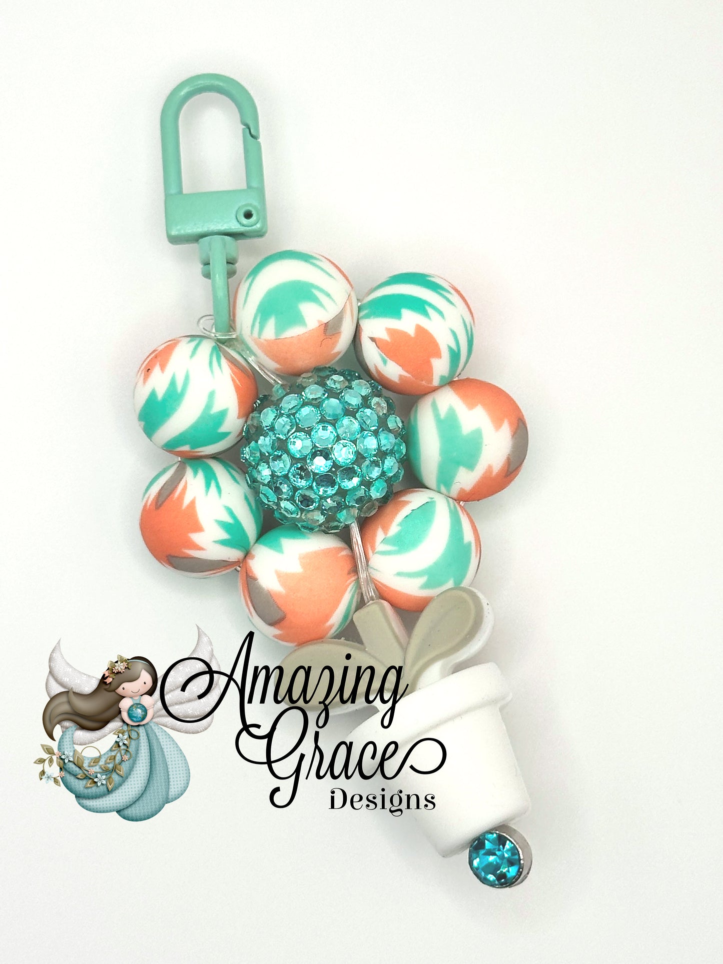 Boho Chic Beaded Flowerpot Keychain & Purse Charm