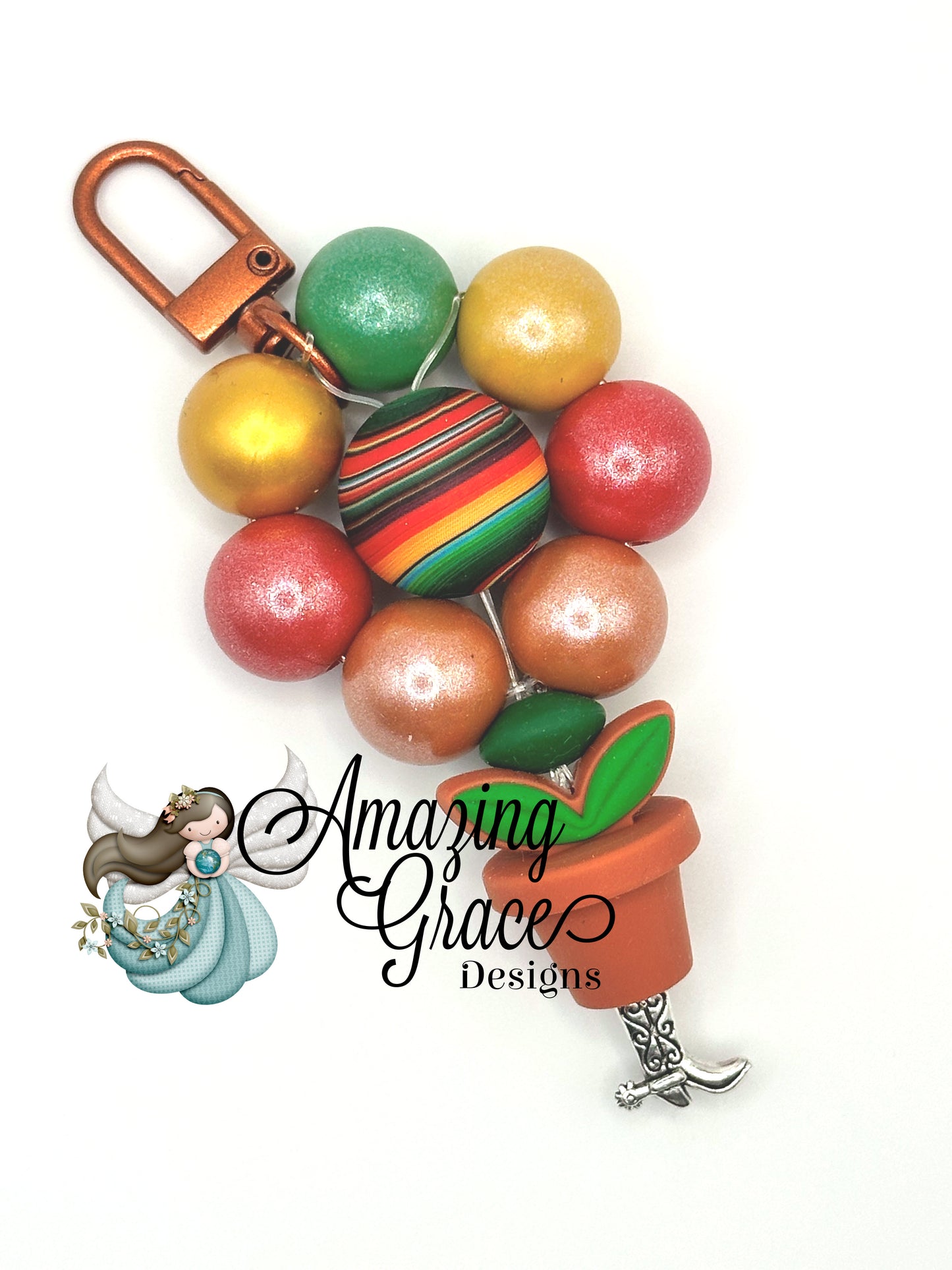 Serape Stripe & Metallic Beaded Keychain / Purse Charm