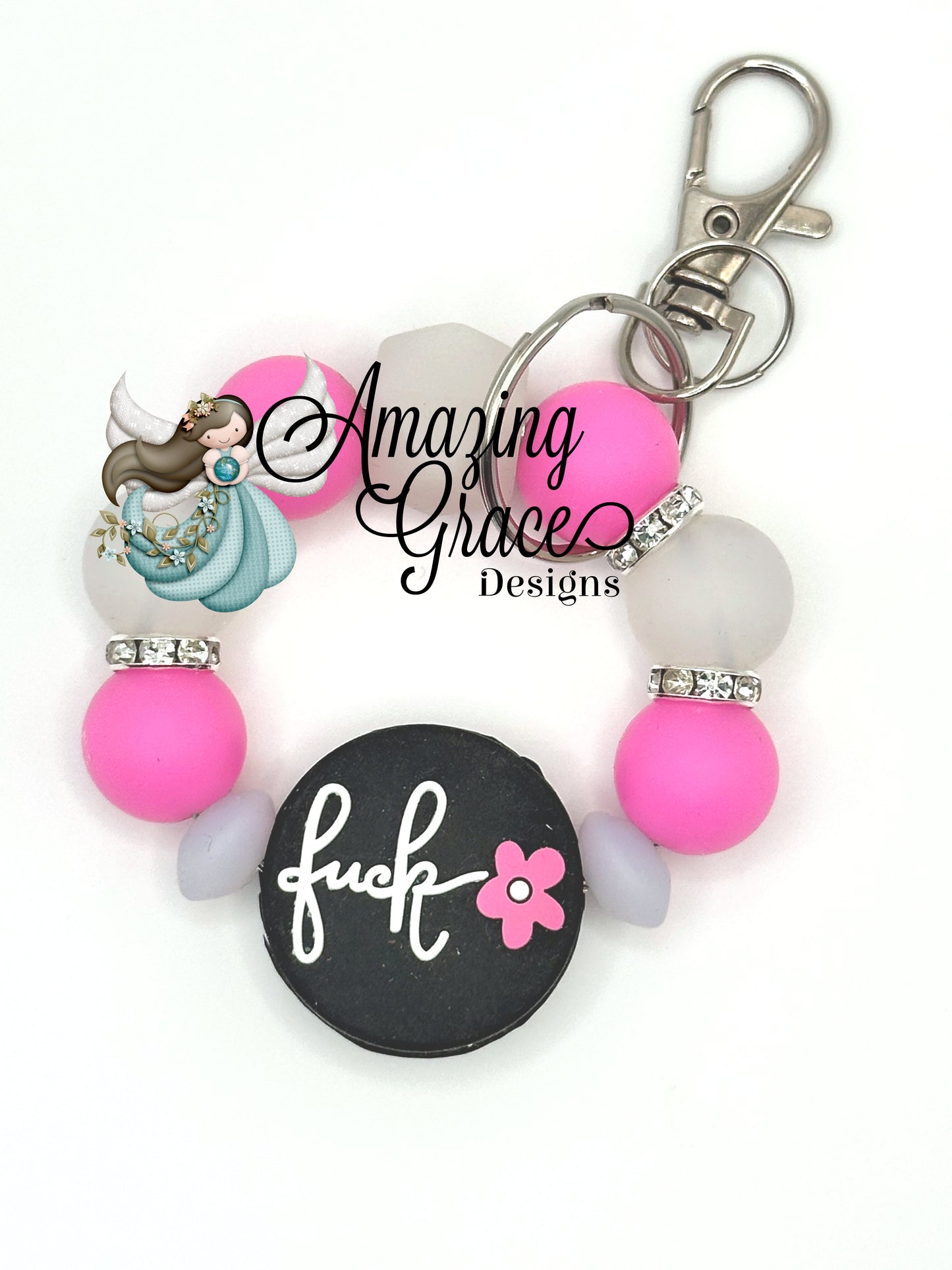 Sweetly Sassy F*** You Floral Beaded Keychain