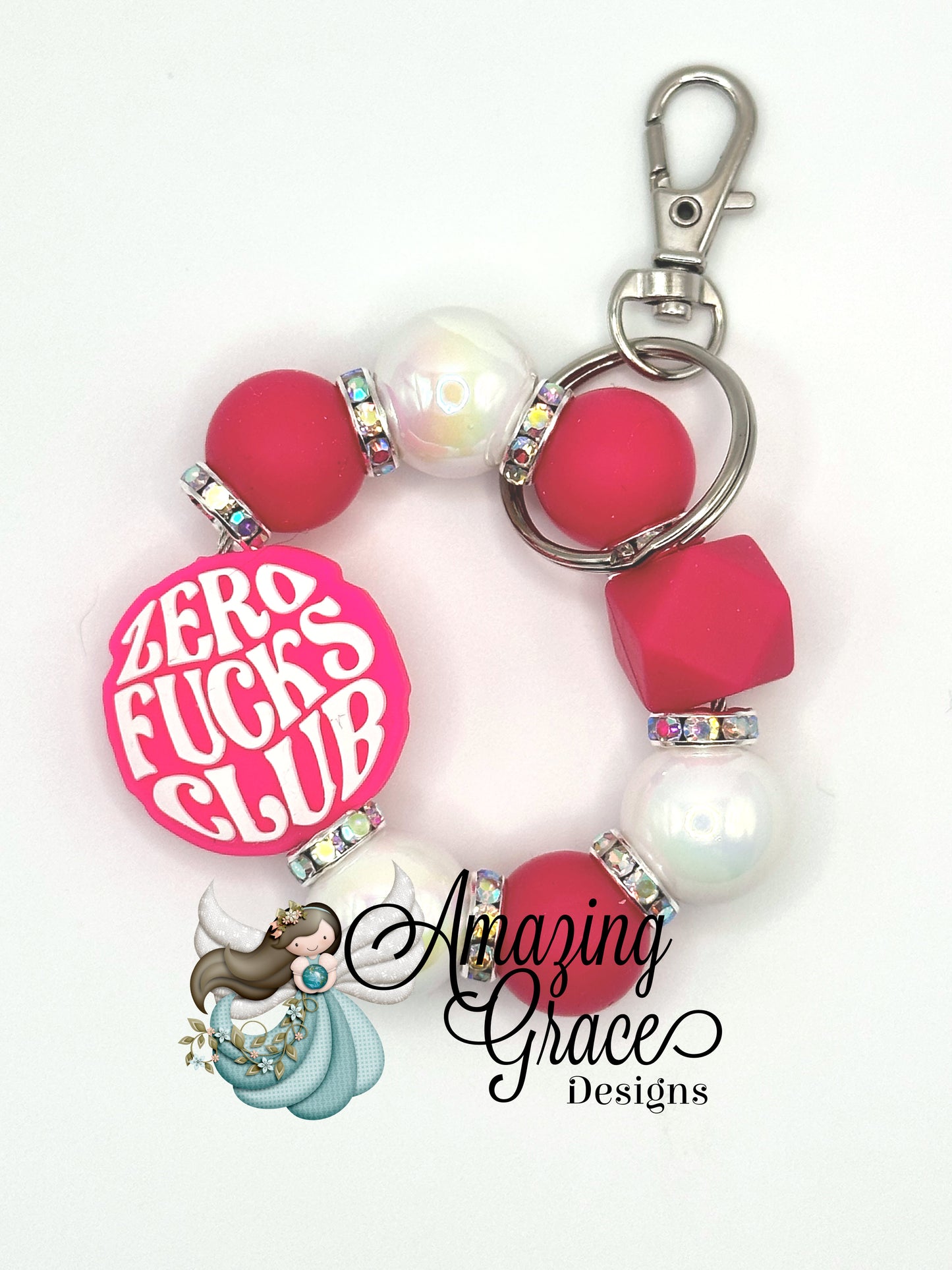 Zero F's Club - Hot Pink Beaded Keychain
