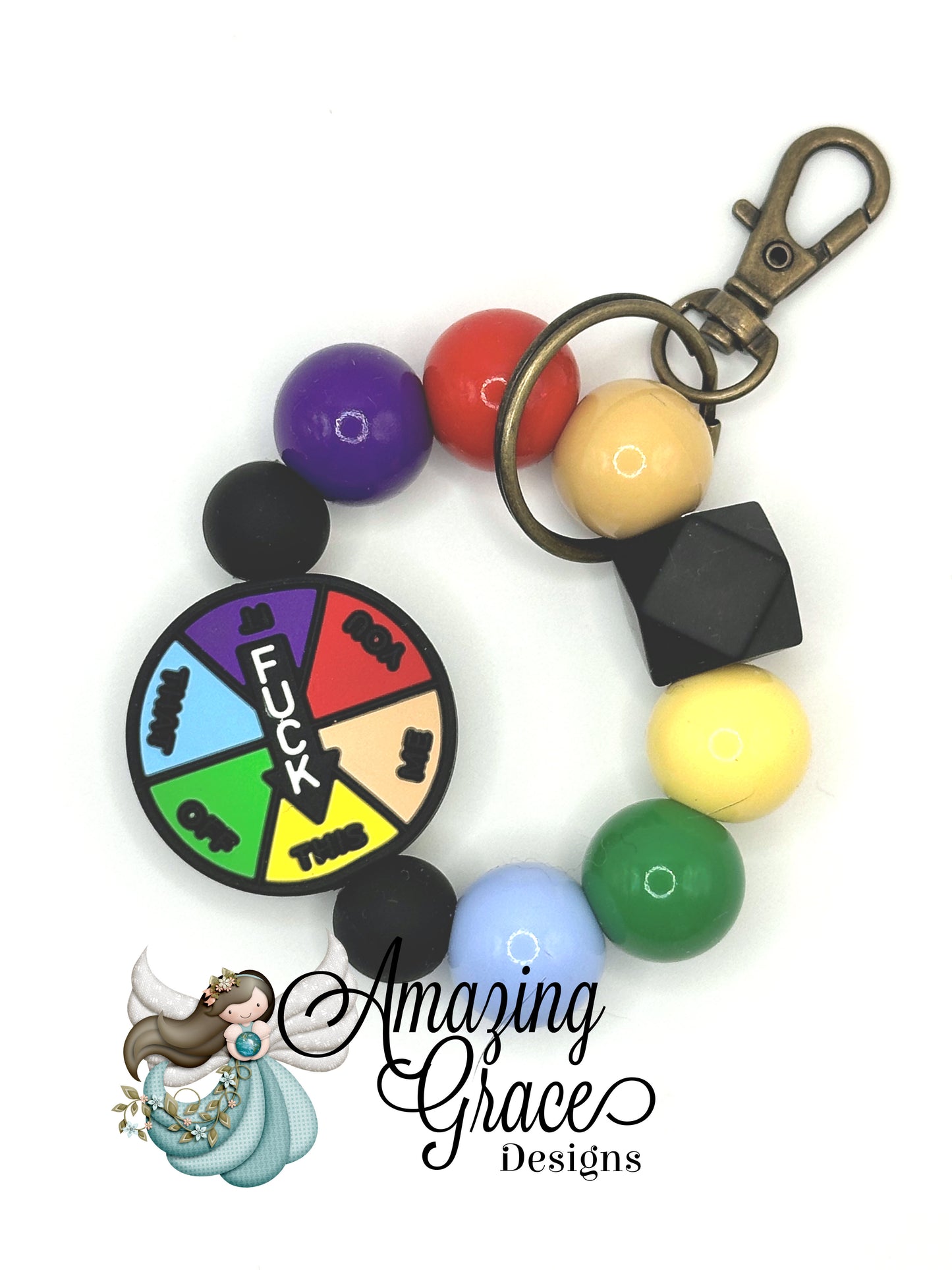 Spin The F*** Wheel Beaded Keychain