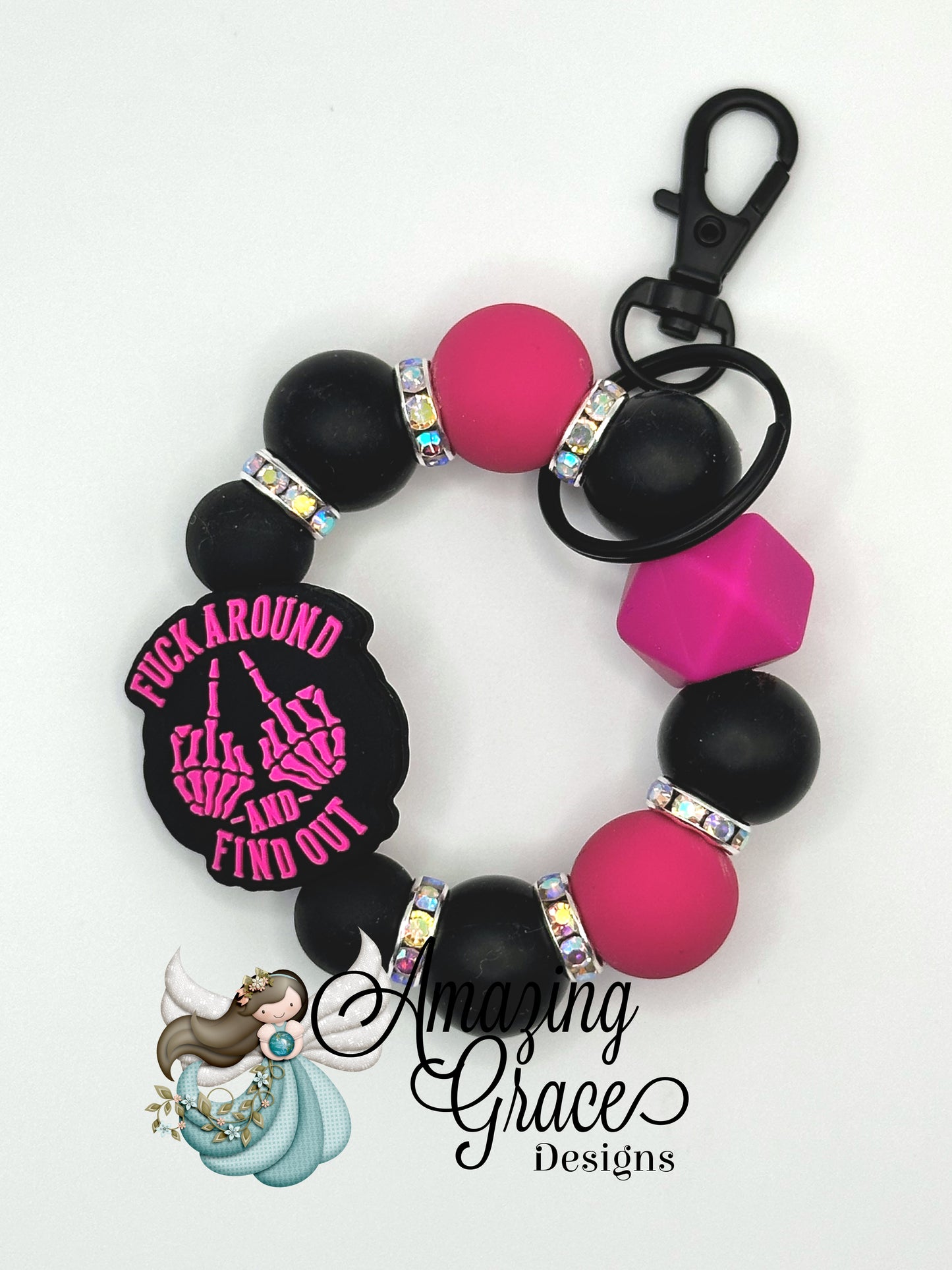 F*** Around Find Out - Pink & Black Beaded Keychain
