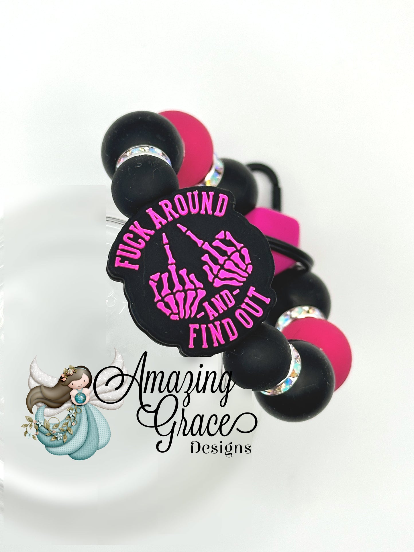 F*** Around Find Out - Pink & Black Beaded Keychain