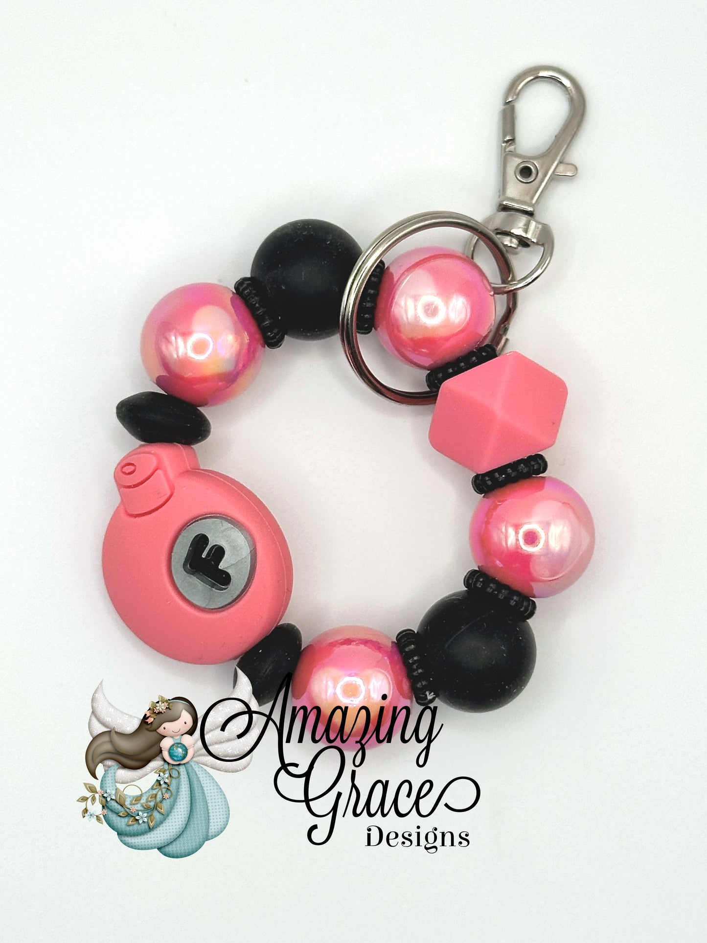 Pink F-Bomb Beaded Keychain