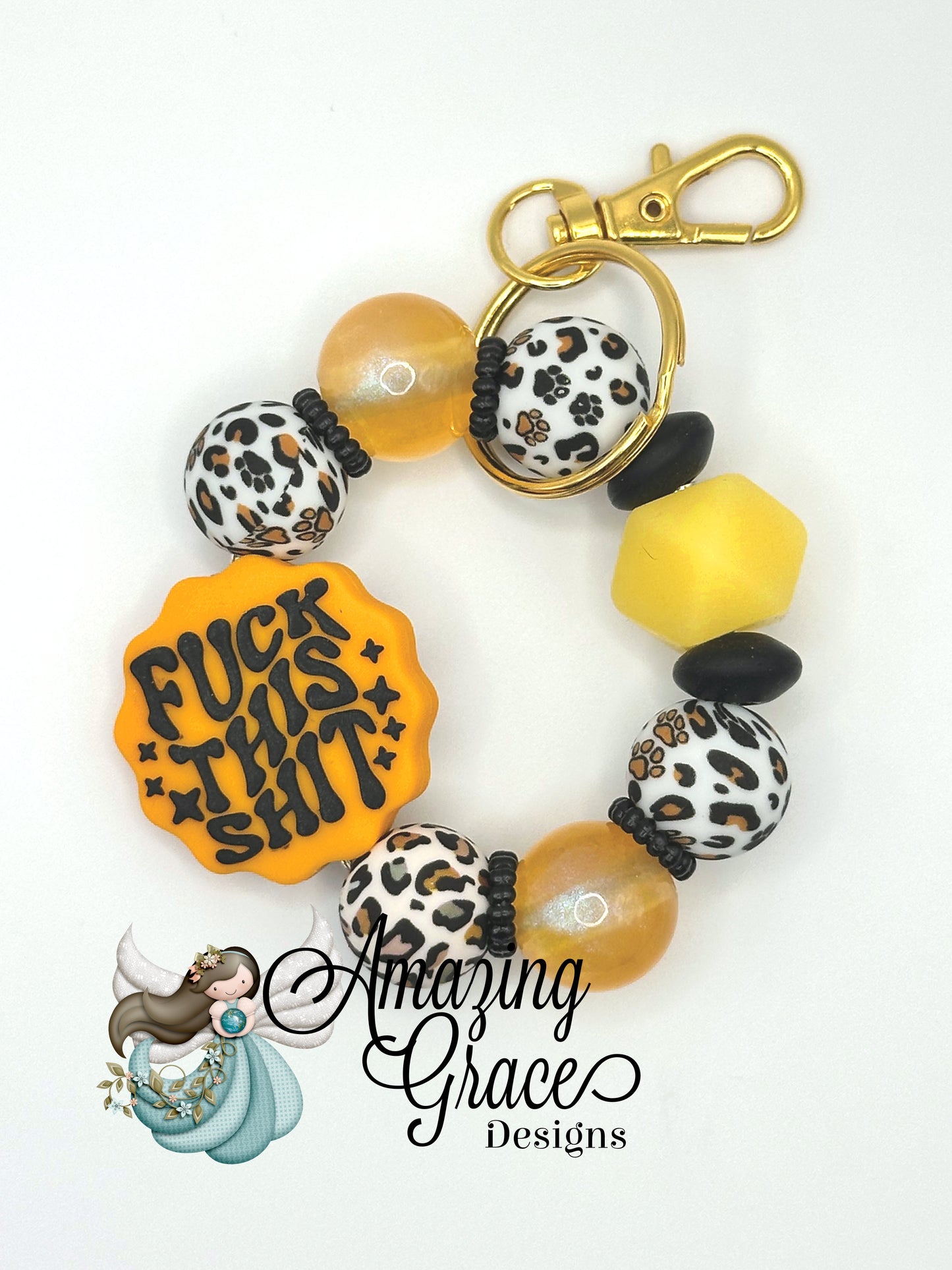 F*** This Sh** - Leopard Print Beaded Keychain