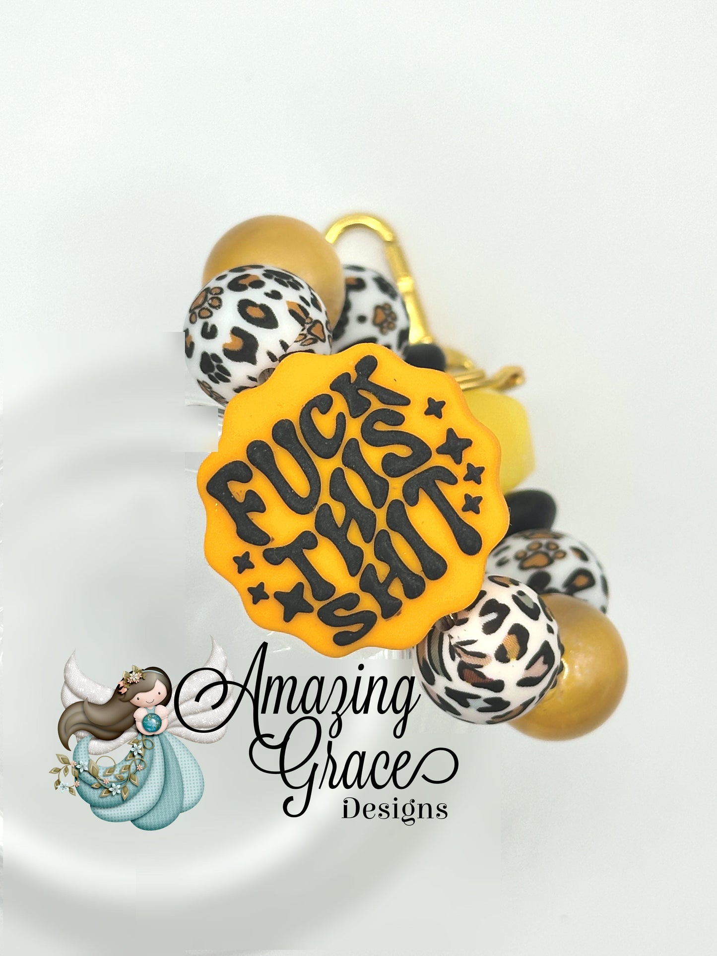 F*** This Sh** - Leopard Print Beaded Keychain