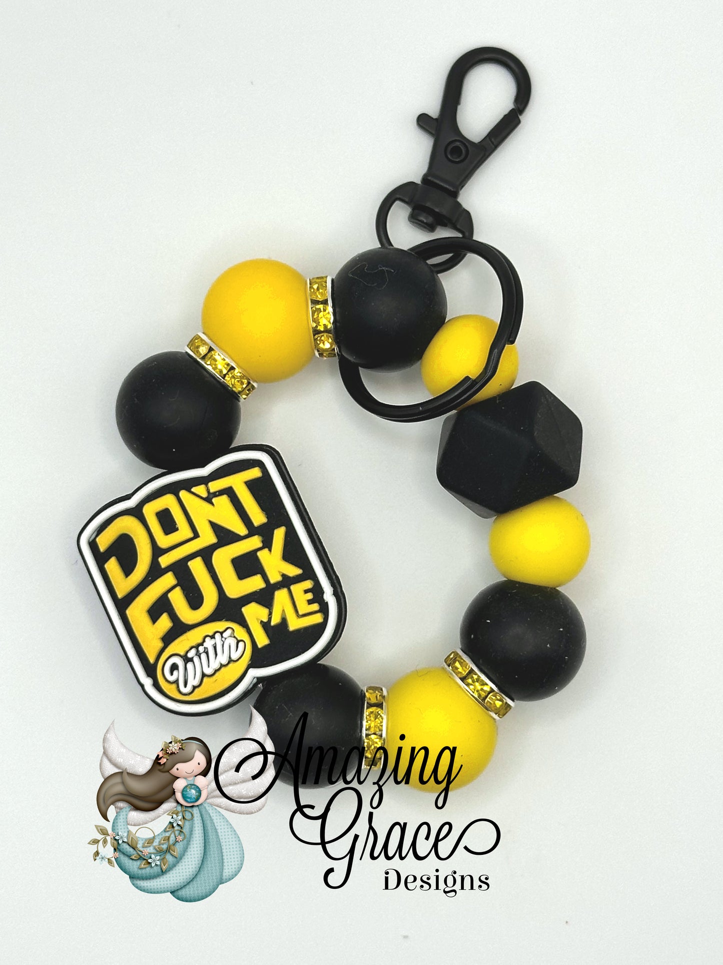 Don't F*** With Me Beaded Keychain - Yellow & Black
