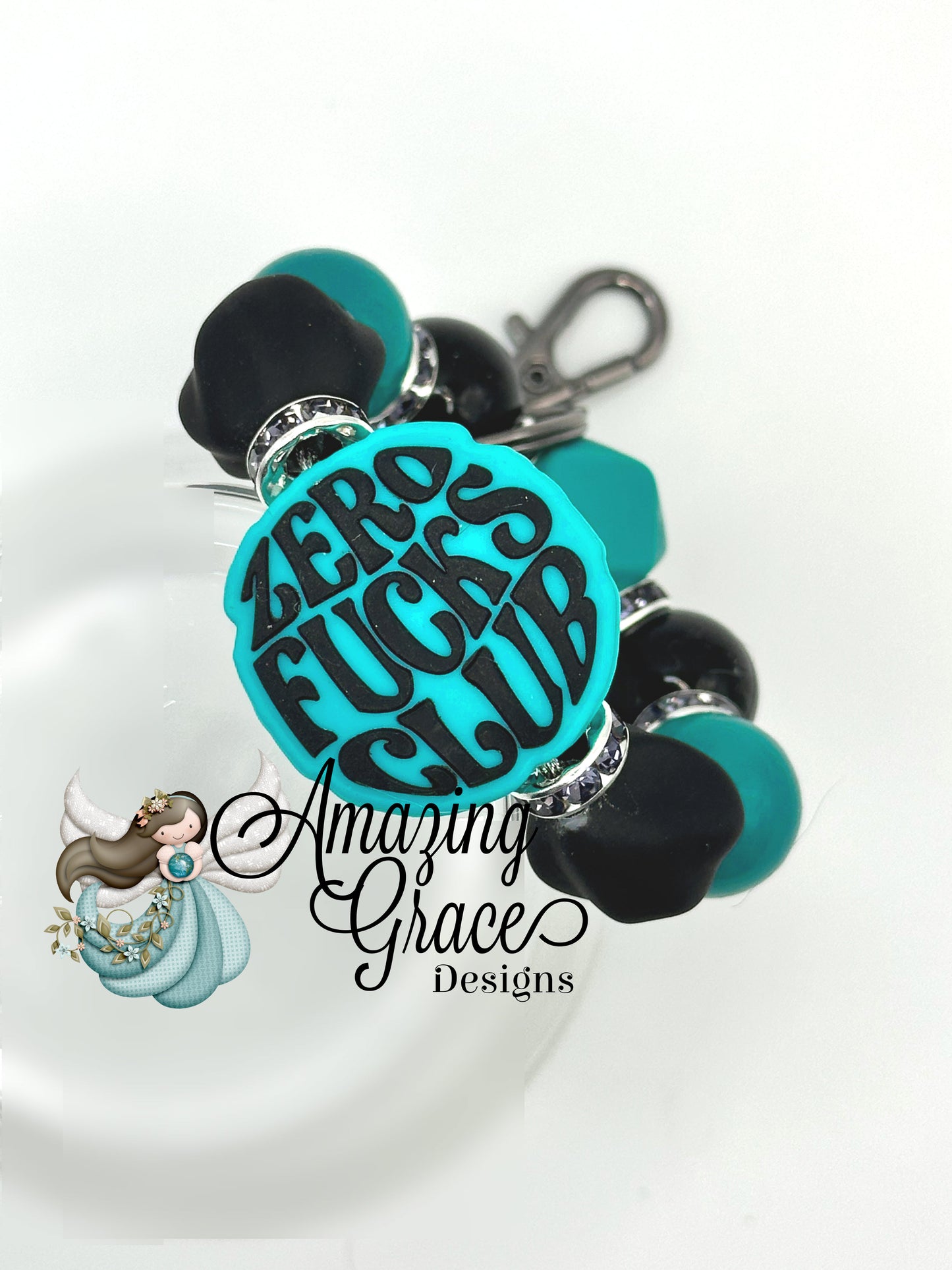 Zero F's Club - Teal & Black Beaded Keychain