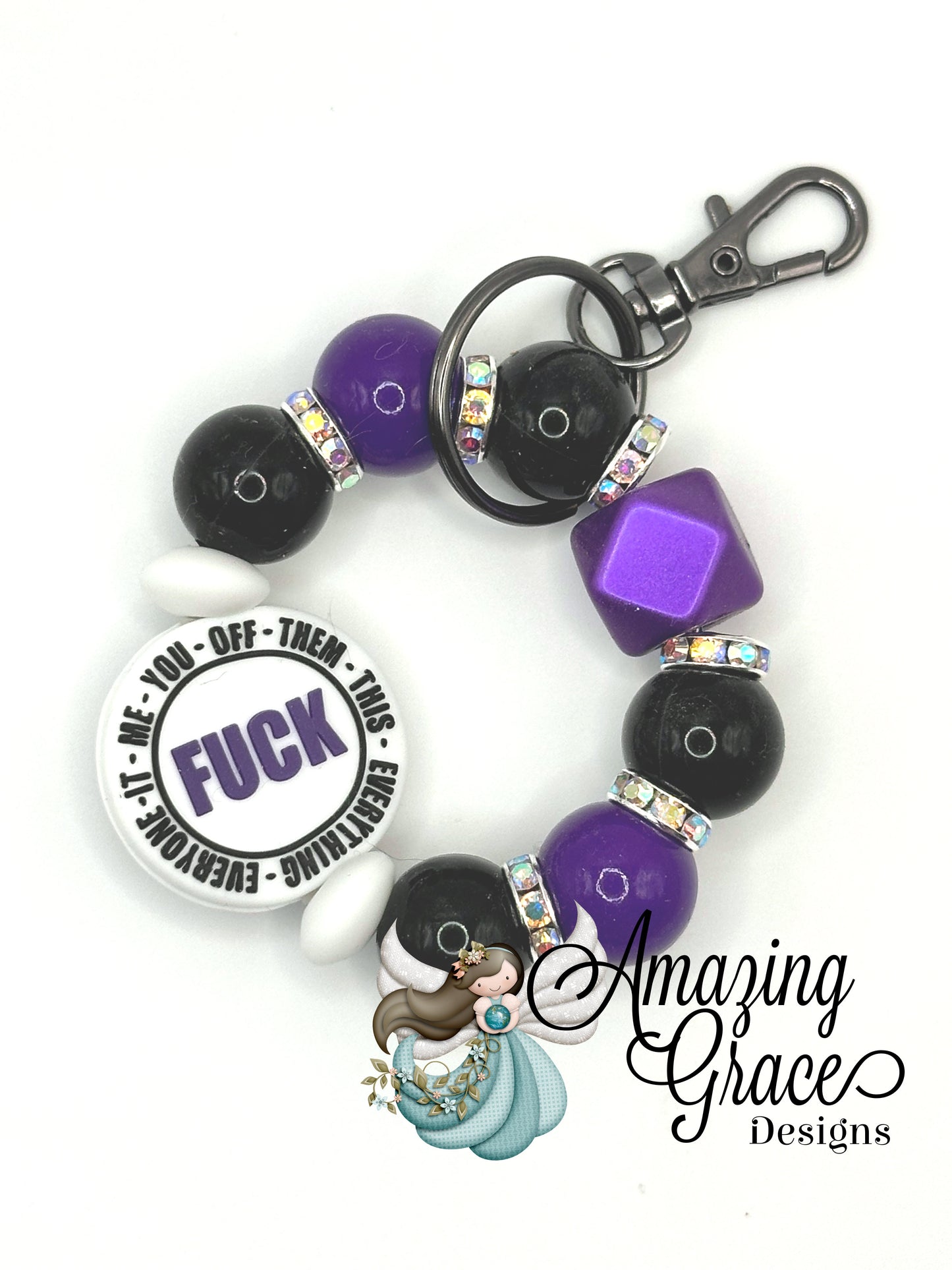 F*** It All - Purple & Black Beaded Keychain