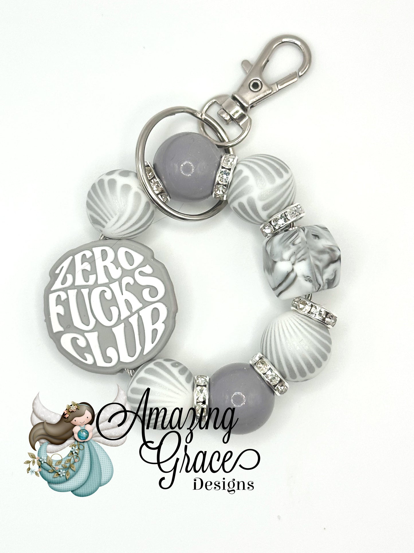 Zero F's Club - Grey & White Beaded Keychain